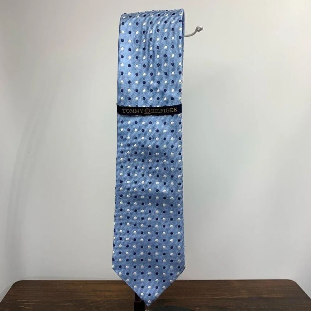 Tommy Hilfiger Men's Polka Dots Print Silk Blend Neck Tie Blue NWT